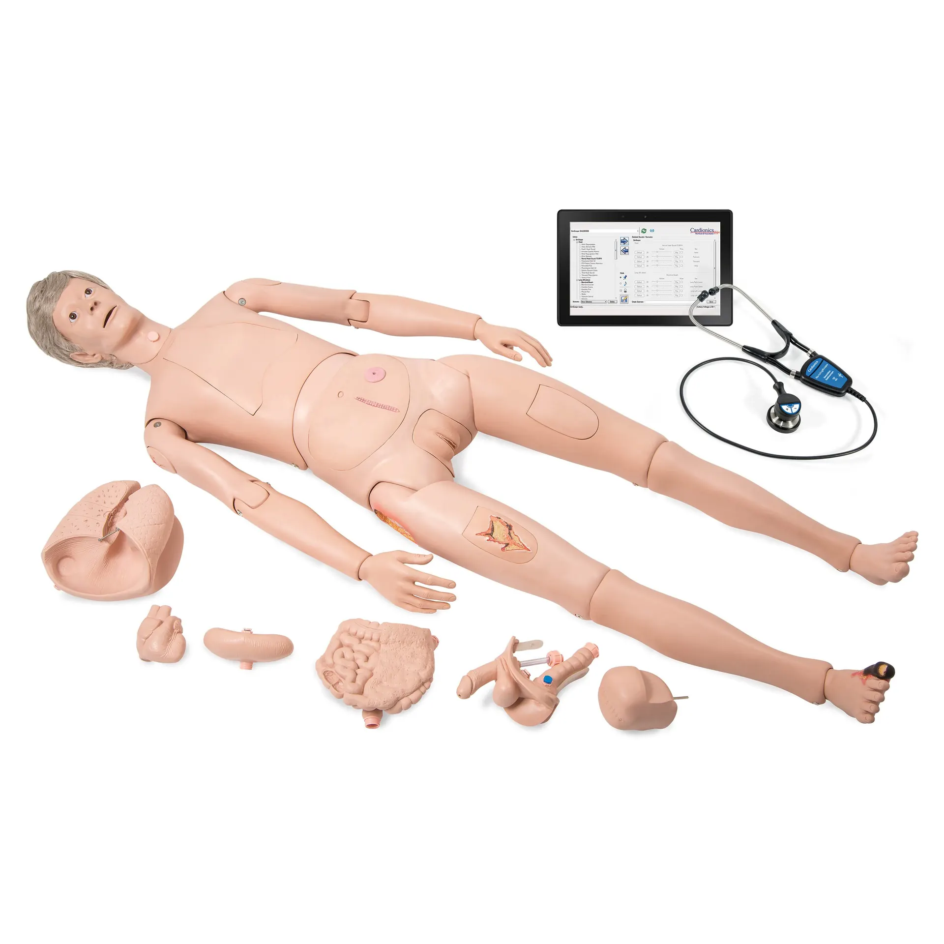 Nursing skills lab with training manikin and medical equipment.